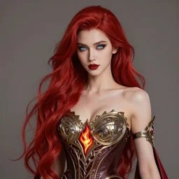 portrait of a beautiful and mesmerizing vampire, ethereal, gorgeous, pretty, elegant, long red hair, bright shiny eyes, intricate ornate armored dress, fire emblem, character concept art, sharp focus, octane render, unreal engine 5, highly rendered, trending on artstation, detailed linework, illustration by artgerm and ross tran