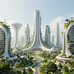 future solarpunk, utopian lush city landscape, organic futuristic skyscrapers, in the middle of severe climate crisis, epic cinematic matte painting litho