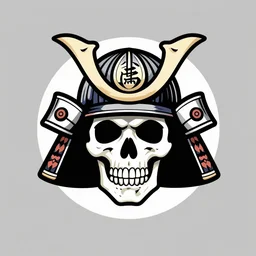 illustrator logo of a skull wearing a japanese samurai helmet, digital art, vector graphics, award winning logo, intricate detail