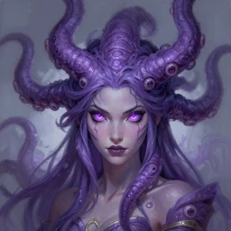 purple - eyed girl with tentacles on her head, an epic fantastic realism comic book style portrait painting of a purple - eyed girl with tentacles on her head, apex legends