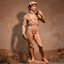 A terracotta of David Byrnes in big suits, vintage photograph