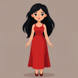 fairy with a detailed face and black hair in a red outfit, full body, trending, vector art, illustration,