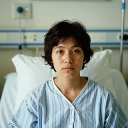 a long - shot, color travel photograph portrait of a person in hospital, day lighting, 1 9 9 0 photo from photograph magazine.