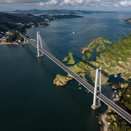 A bridge connecting Europe and North America on the Atlantic Ocean, bird's eye view.