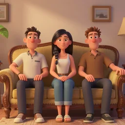 lofi portrait on antique sofa, pixar style by Jonathan Yeo and Tom Bagshaw and Joe Fenton