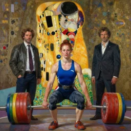 portrait of weightlifter zarya from overwatch by alexander mcqueen, by roberto ferri, by tom bagshaw, by j. c. leyendecker and klimt, by austin osman spare, highly detailed oil painting, very intricate, cinematic lighting, award - winning, american romanticism, artstation, cgsociety, official art, octane
