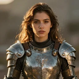 attractive, aesthetically pleasing young woman portrait, partially clothed in metal-plated battle armor, atmospheric lighting, painted, intricate, volumetric lighting, beautiful, golden hour, sharp focus, ultra detailed, by Leesha Hannigan, Ross Tran, Thierry Doizon, Kai Carpenter,Ignacio Fernández Ríos