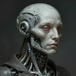hyper detailed ultra sharp photorealistic portrait of an old biomechanical sentient artificial intelligence, somber futurogothic aesthetic, masterpiece, elite, illustration, art by melissa houpert, felix englund, greg rutkowski, organic matte painting, bleak color palette, hard edges, smooth, artstation trending 8 k
