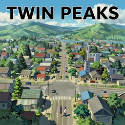 Twin Peaks movie poster artwork by Tomer Hanuka Rendering of the only intersection in the small town, full of details, by Makoto Shinkai and thomas kinkade, Matte painting, trending on artstation and unreal engine