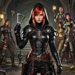 portrait of kate beckisale as cute girl in a black dnd thief leather armor with lockpicks, gta v cover art, borderlands style, fantasy medieval style, inn background, celshading, sharp focus, intricate, detailed, by rhads, andreas rocha, rossdraws, makoto shinkai, laurie greasley, lois van baarle, ilya kuvshinov and greg rutkowski, dynamic lighting, sharp focus, grunge aesthetic, 4 k