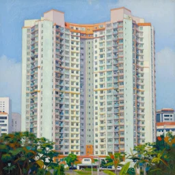 a vibrant painting of a high rise hdb apartment block in singapore by william turner, detailed, art, 1 8 2 4, british museum, colorful, beautiful