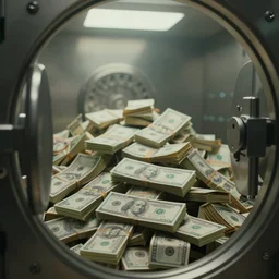 a film still of cash money piling up in a vault, shallow depth of field, cinematic, award winning cgi, vfx, film still cfg _ scale : 2 1. 0