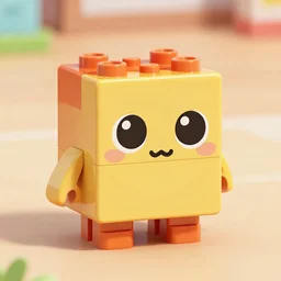 tiny creature made of one 2 x 2 lego brick, brick id 3 0 0 3, big cute eyes, cute looking, kawaii, sharp focus, character, game concept art, flat toon style like katamari damacy, promotional image