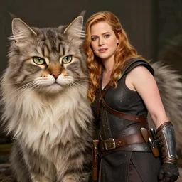 amy adams as an amazon warrior leaning against her giant fluffy cat, highly detailed, magali villeneuve
