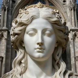 hyperrealistic pre - raphaelite portrait photo of a sublime female head merging with a cathedral building, etheric, evoking symbolic metaphors, head in focus, ornamental, intricate, elegant, golden ratio, sharp focus, dramatic lighting, art by ernst haeckel, h. r. giger, android jones, james jean, john william godward, gustav klimt, zdz