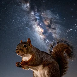 selfie of a squirrel with the milky way in the background