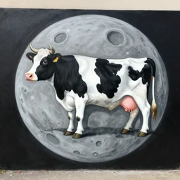 a cow on the moon, graffiti painting
