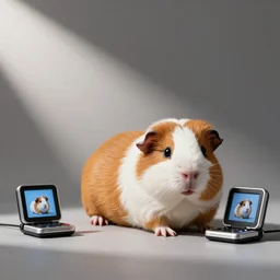 guinea pigs using tiny computers, trending on artsation,