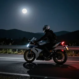 motorcycle night ride moonlit road