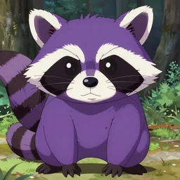 purple samurai raccoon in the style of Yoshitaka Amano