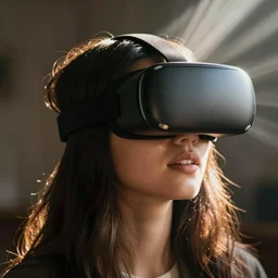 god rays shooting from a vr headset on someones head