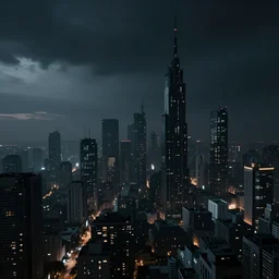 dark sky by pollution in a cyberpunk city