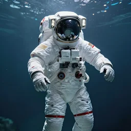 astronauts body in the empty underwater void - complex and hyperdetailed technical suit. reflection and dispersion materials. rays and dispersion of light. volumetric light. f / 3 2. noise film photo. flash photography. ultra realistic, wide angle. anaglyph materials, poster by wayne barlowe, mike winkelmann, craig mullins. holographic poster