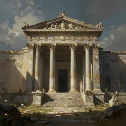 beautiful digital matter cinematic painting of neo classical ruins center by greg rutkowki artstation