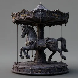 a 3d sculpt of a dark evil abandoned circus carousel horse, world of warcraft, league of legends, red dead redemption