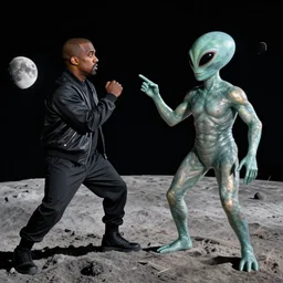 kanye fighting aliens on the moon, 4 k, media photo, highly detailed, coherent