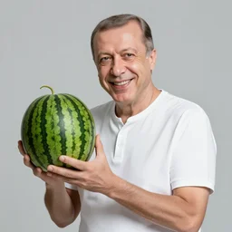 recep tayyip erdogan smiling holding watermelon for a 1 9 9 0 s sitcom tv show, studio photograph, hd, studio