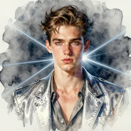 beautiful man evolution, pinterest, artstation trending, behance, watercolor, by coby whitmore, silver, laser light