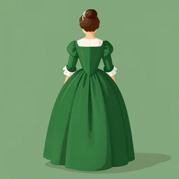 back of a noble woman in emerald dress, 1 7 th century, symmetric, vector
