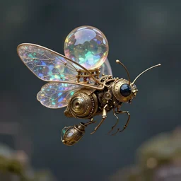 steampunk clockwork firefly carrying prismatic orbs on it's back
