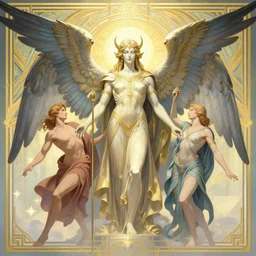 Rebellion of the fallen angels in the kingdom of heaven , Art Deco, Greg rutkowski Trending artstation