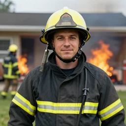 closeup potrait firefighters having a barbecue in front of a house fire, natural light, sharp, detailed face, magazine, press, photo, Steve McCurry, David Lazar, Canon, Nikon, focus