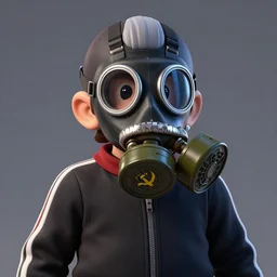 waluigi wearing a black soviet gasmask and an adidas tracksuit, highly detailed photography, hyper realistic, octane render, cinematic