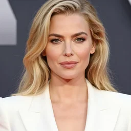 highly detailed closeup portrait of beautiful portia doubleday, blonde wavy hair, angela moss, white suit by atey ghailan, by greg rutkowski, by greg tocchini, by james gilleard, by joe fenton, by kaethe butcher, gradient yellow, black and white color scheme, grunge aesthetic!!! ( ( graffiti tag wall background ) )