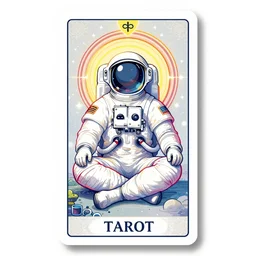 a detailed tarot card of a meditating astronaut, a rainbow colored outline, intricate, elegant, illustration, digital painting, 8 k, fine detail, artstation, art by greg rutkowski, jack kirby, albert aublet, frank herbert, and alphonse mucha