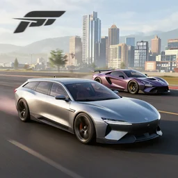concept stationwagon in forza horizon, beamng, grand theft auto, need for speed, cyberpunk 2 0 7 7. art by filip hodas and artgerm. store indoor, studio, showroom, dealership, indoor display, convention, exhibition. rhads. 3 d render, surrealism, hyperrealism.