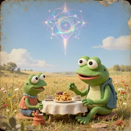 resolution hyper realistic rustic weathered background happiness of pepe love and life made in abyss hallows peace and love read dead redemption 2 pepe the frog happy among family in a field sitting for a supper the value of love a clear prismatic sky, edge of nothingness love, warm ,Luminism, prismatic , fractals , pepe the frog , art in the style of Akihito Tsukushi and and Arnold Lobel , claymation