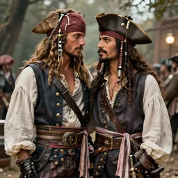 fully clothed handsome pirate couple. love. tasteful. talented art