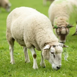 detailed sheep grazing in field