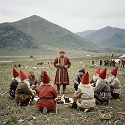 the first meeting of the expeditionary detachment of Emelyan Khabarov with the gnomes of the Sikhote-Alin Range, the colors of the photograph have been restored