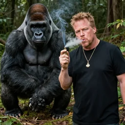 A Photo of Joe Rogan smoking DMT with a Gorilla