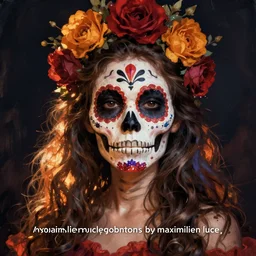 Illustration of a sugar skull day of the dead girl, art by maximilien luce