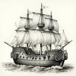 leonardo da vinci technical sketch of pirate ship, highly detailed