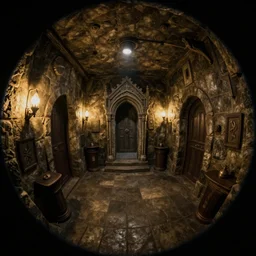 chamber in a dungeon, fisheye lens, 1 2 0 degree pov, digital art, d & d