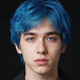 a photo of skyler white with blue hair, portrait, ektachrome, closeup, f / 2. 8