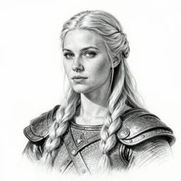 a full portrait of a beautiful viking woman , hand drawn, trending on artstation